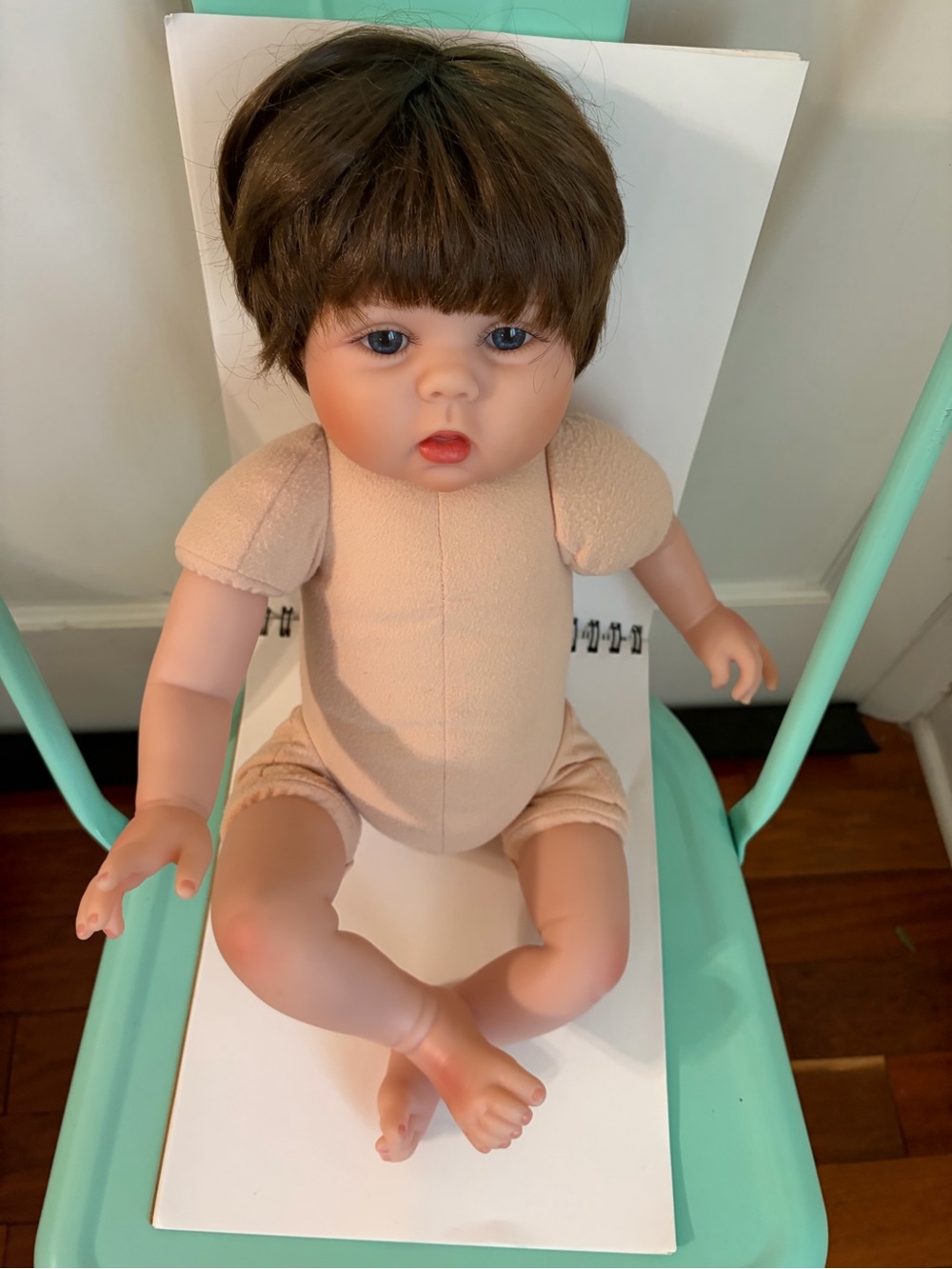 Reborn Silicone Weighted Baby Doll Brown Hair Blue Eyes 20”